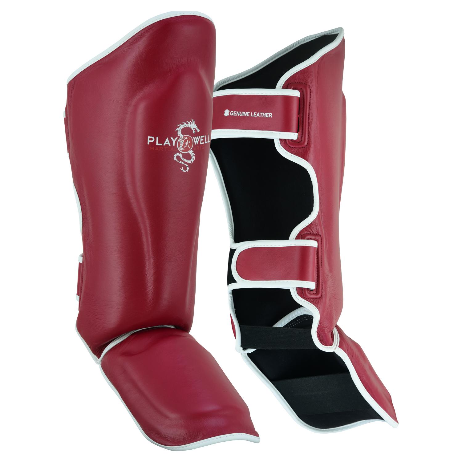Playwell "Maroon Series" Leather Muay Thai Shin Instep Guards - (image for) Playwell "Maroon Series" Leather Muay Thai Shin Instep Guards -