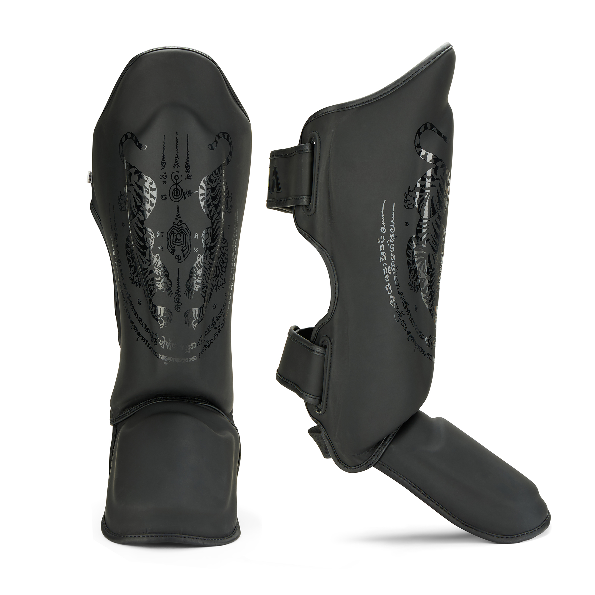 (image for) Childrens Muay Thai Twin Tiger Shin Instep Guards - Black