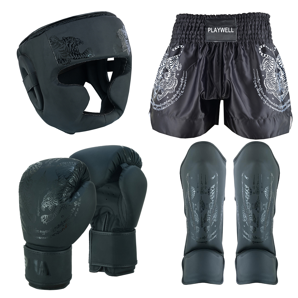 (image for) Twin Tigers Full Muay Thai Boxing Sparring Starter Set - Black