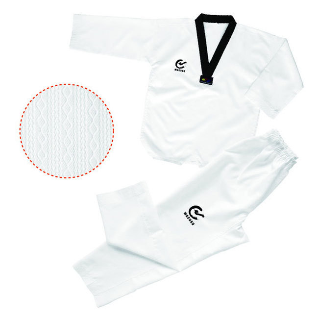 WT Wacoku Approved Taekwondo Black V Neck Suit - ( Curl Pattern) (image for) WT Wacoku Approved Taekwondo Black V Neck Suit - ( Curl Pattern)