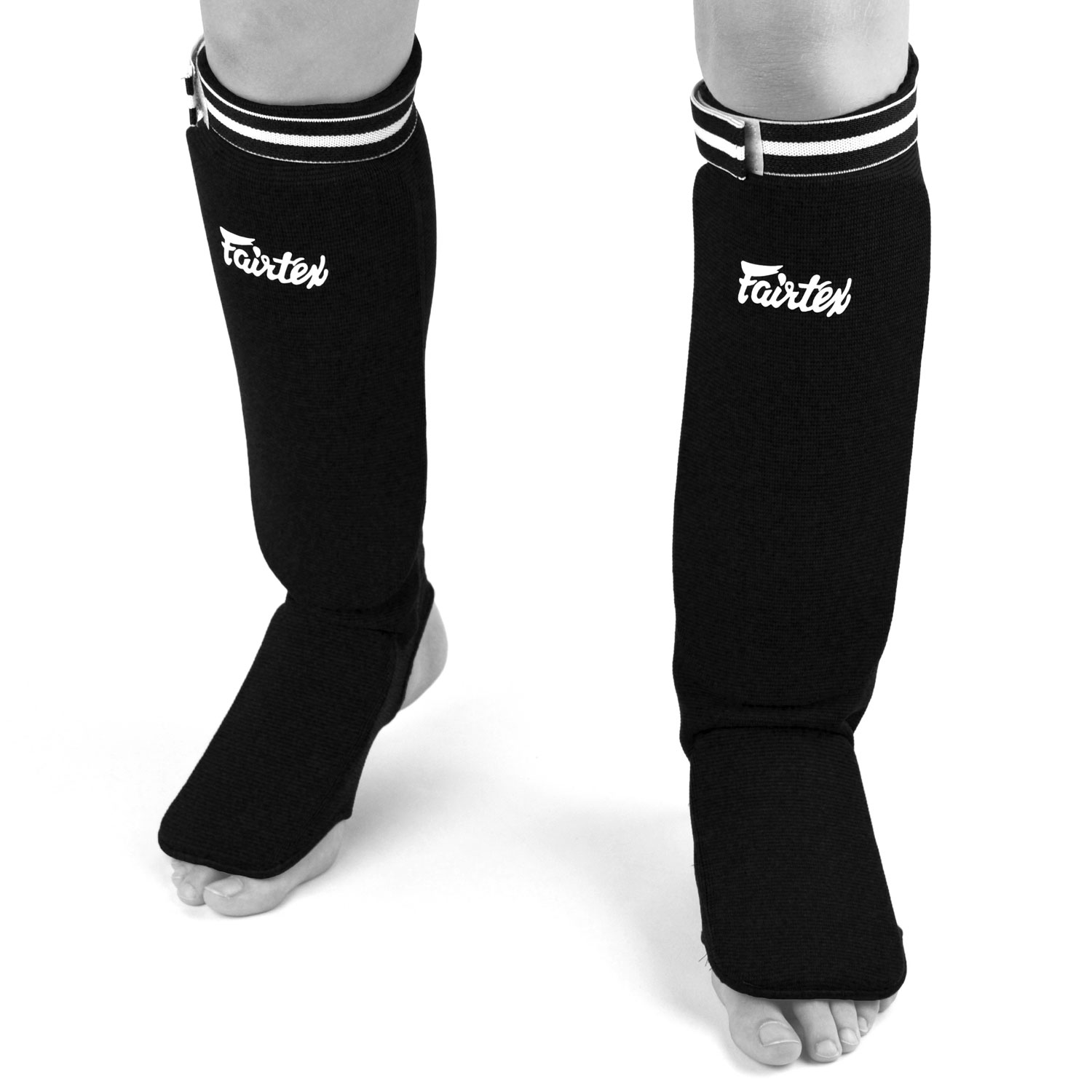 (image for) Fairtex Competition Muay Thai Elastic Shin Pads - Black